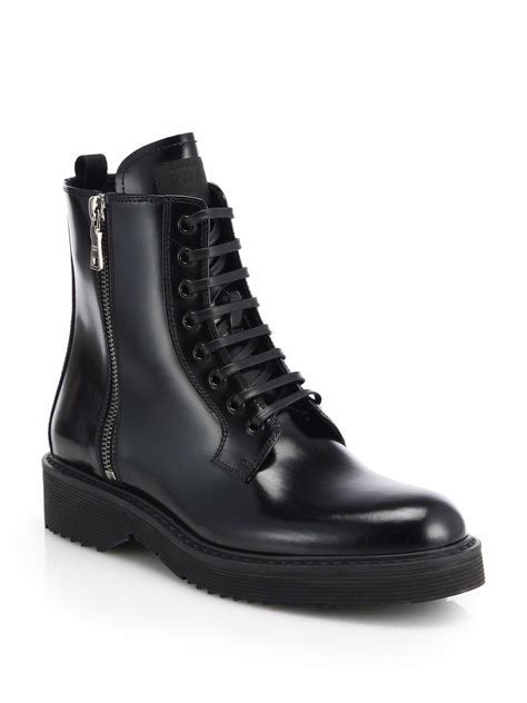 prada combat boots black|Prada genuine leather boots.